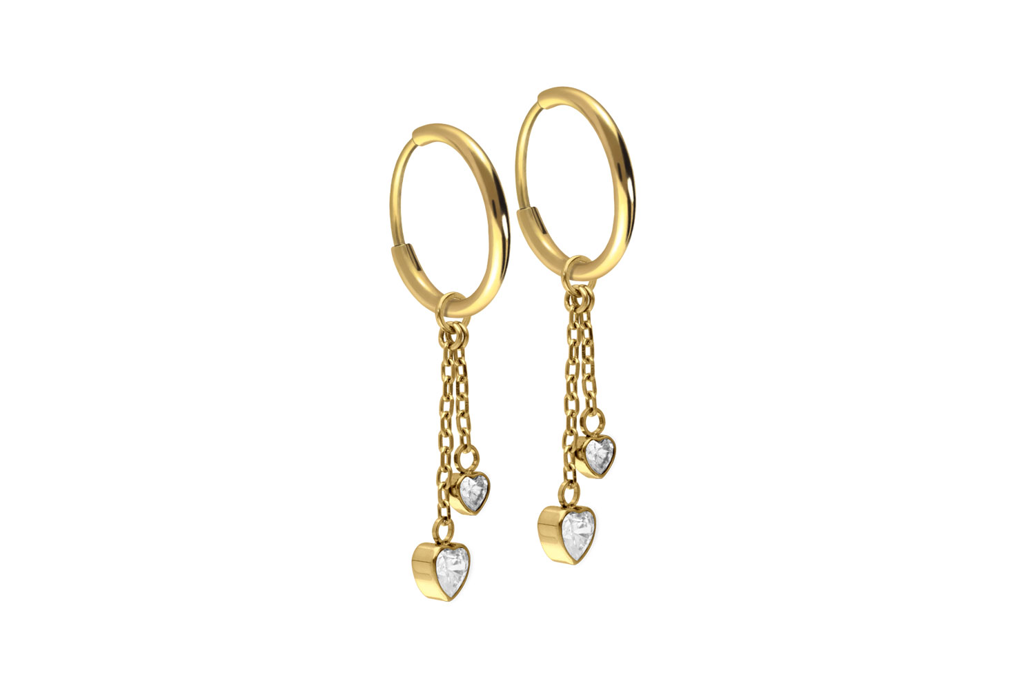 Titan Ohrclicker Creolen 2 KRISTALLHERZEN von Piercingline